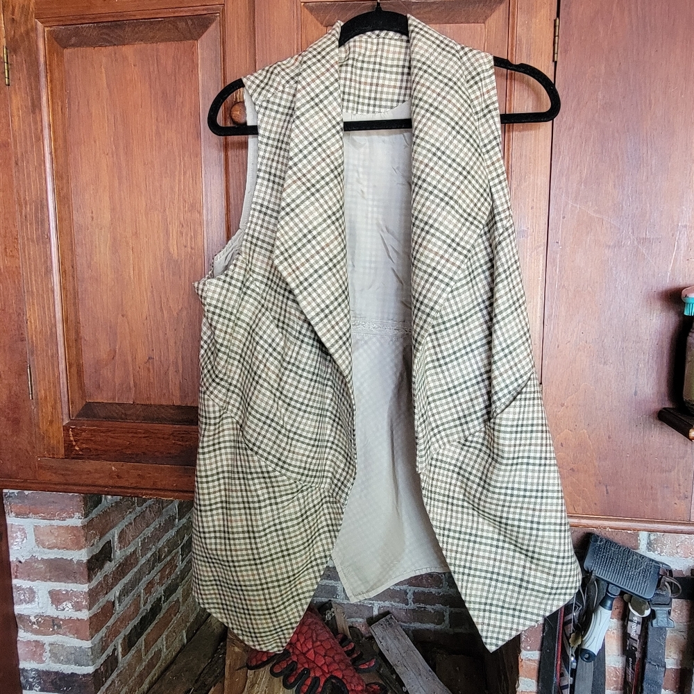 Vintage Long Line Tailored Plaid Vest with Pockets